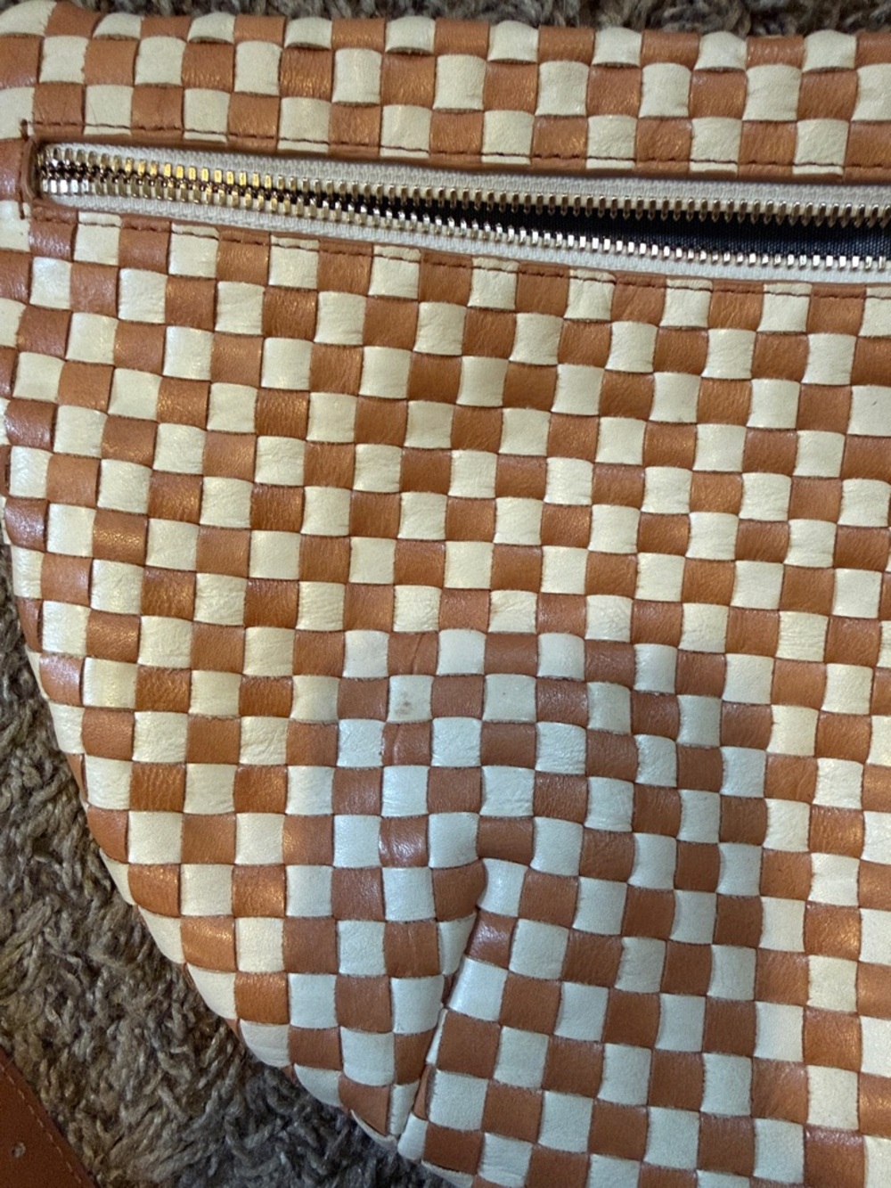 Clare V Grande Fanny Burnt Orange & Cream Crossbody Bag with Adjustable Strap - Picture 11 of 12